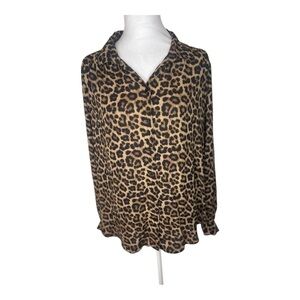 Animal Leopard Print Button Down Long Sleeve H&M Blouse Business Casual
